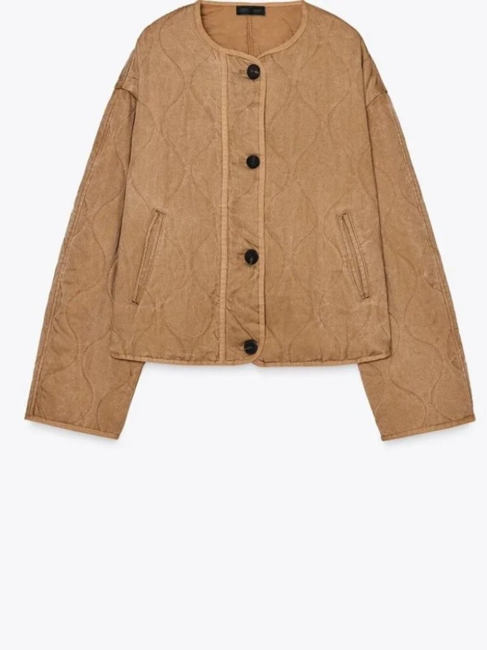 Zara Women's Washed-Effect Padded Jacket, 4341/863, Mid Camel, Medium